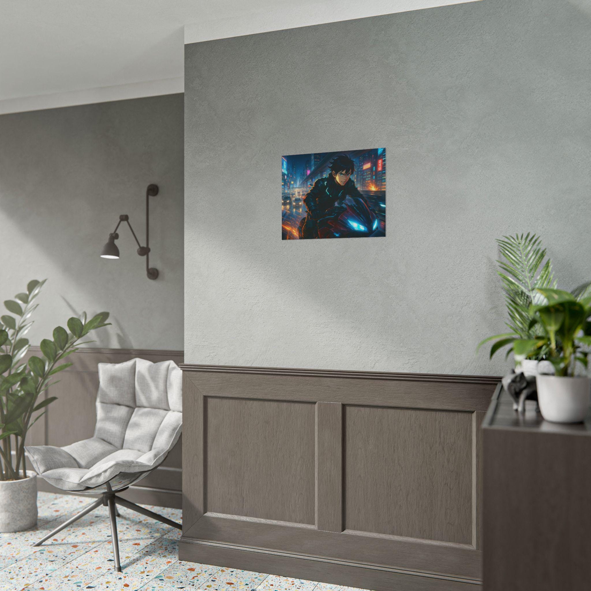 Anime Cyberpunk Motorcycle Poster: Giclée Art Print