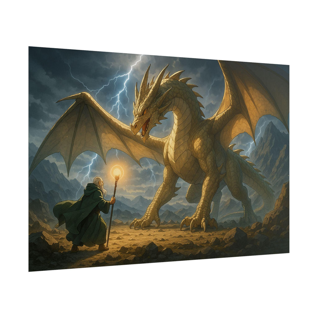 Fantasy Dragon Poster Stormy Mountain Artwork Mythical Creature Wall Art Epic Adventure Print