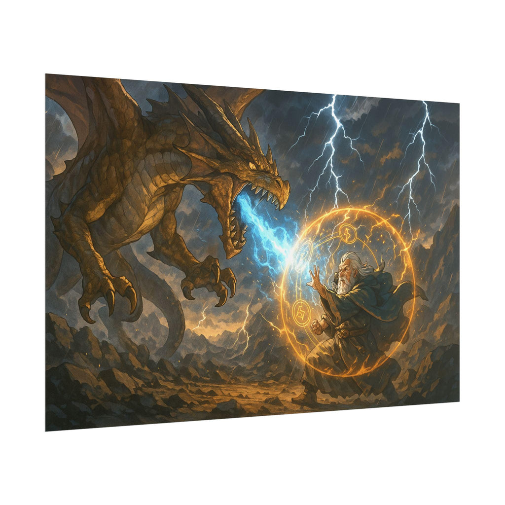 Fantasy Dragon Poster Stormy Sky Artwork Epic Creature Wall Art Mythical Anime Style Print