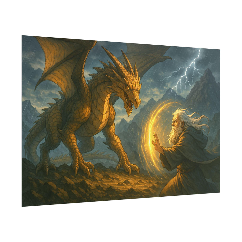 Fantasy Anime Dragon & Wizard Art Print: Dungeons and Dragons Decor
