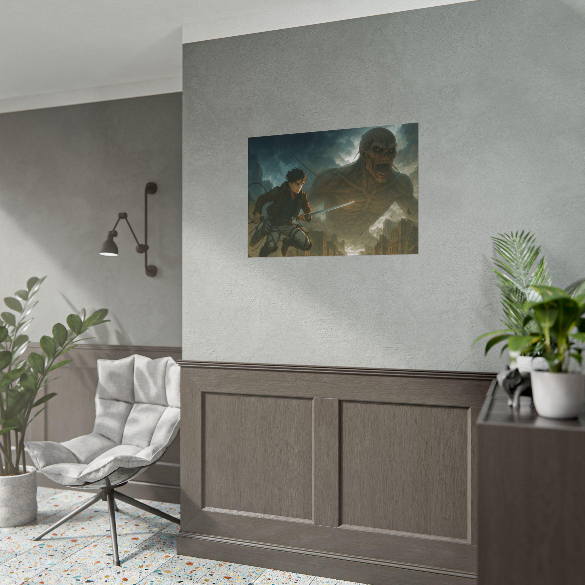 Anime Titan Battle Wall Art: Epic Adventure Poster
