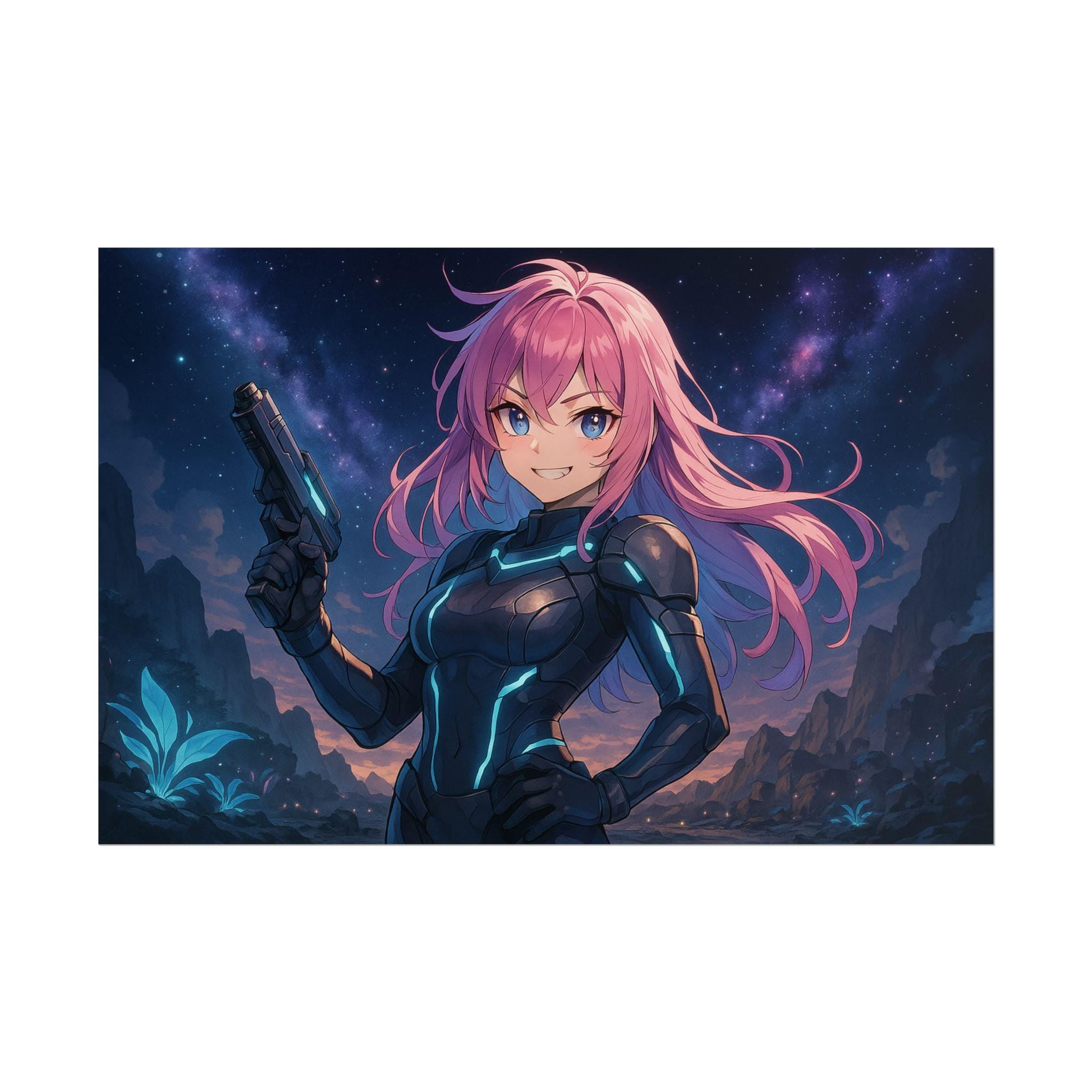 Anime Sci-Fi Girl Poster: Cyberpunk Warrior Print
