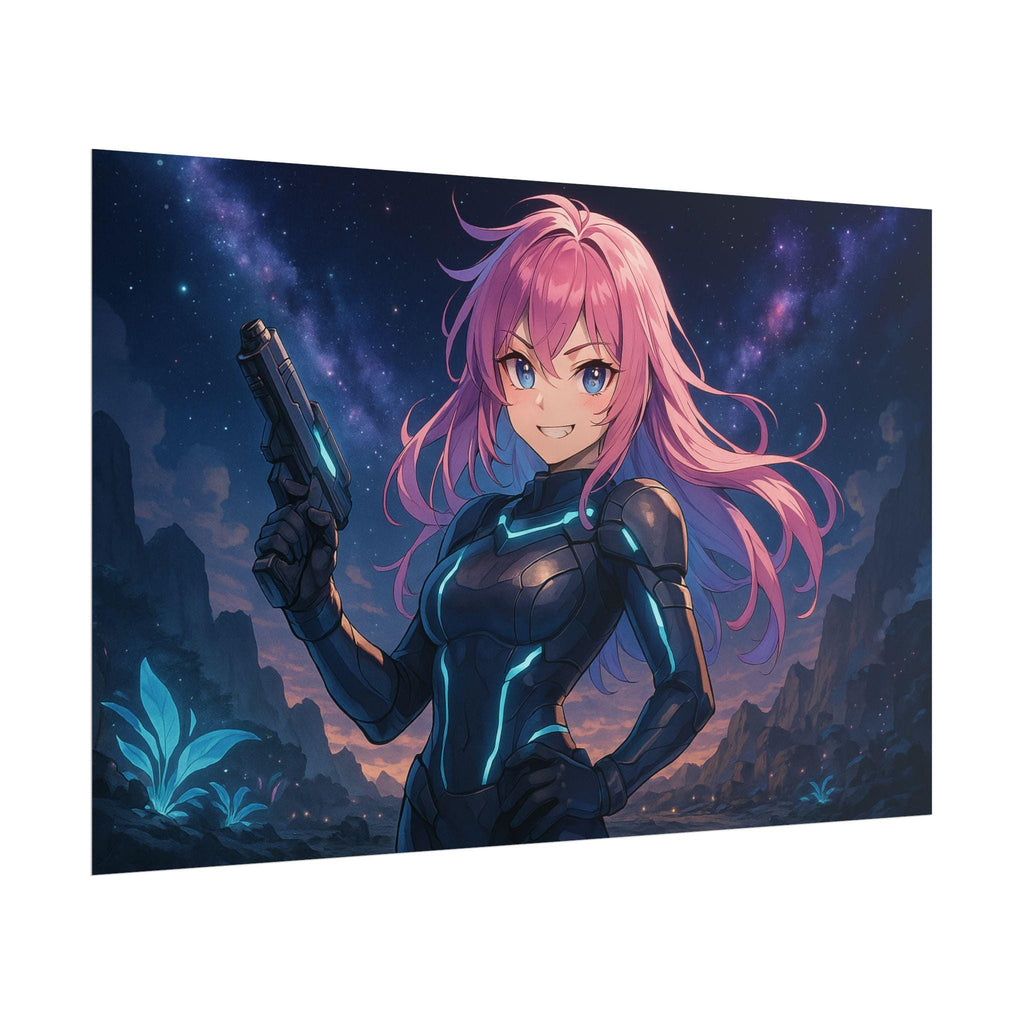 Anime Sci-Fi Girl Poster: Cyberpunk Warrior Print