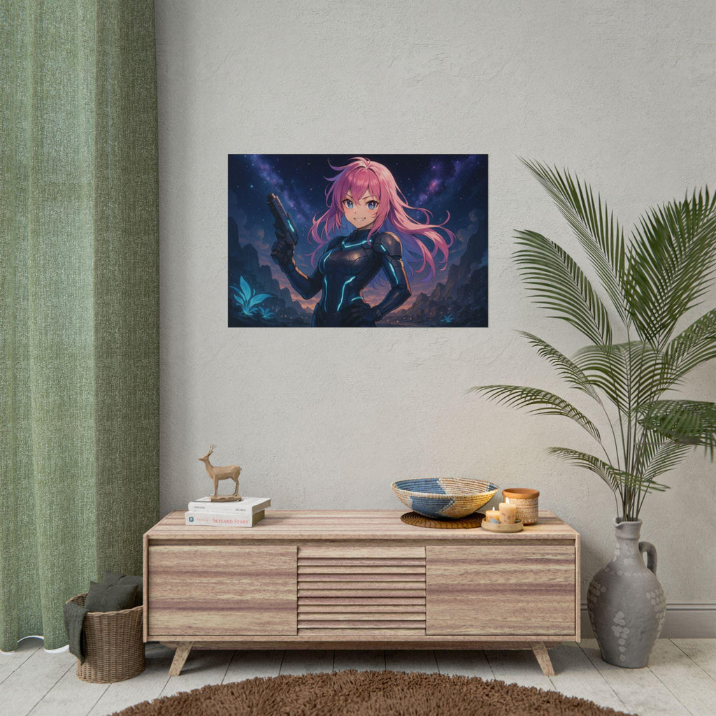Anime Sci-Fi Girl Poster: Cyberpunk Warrior Print