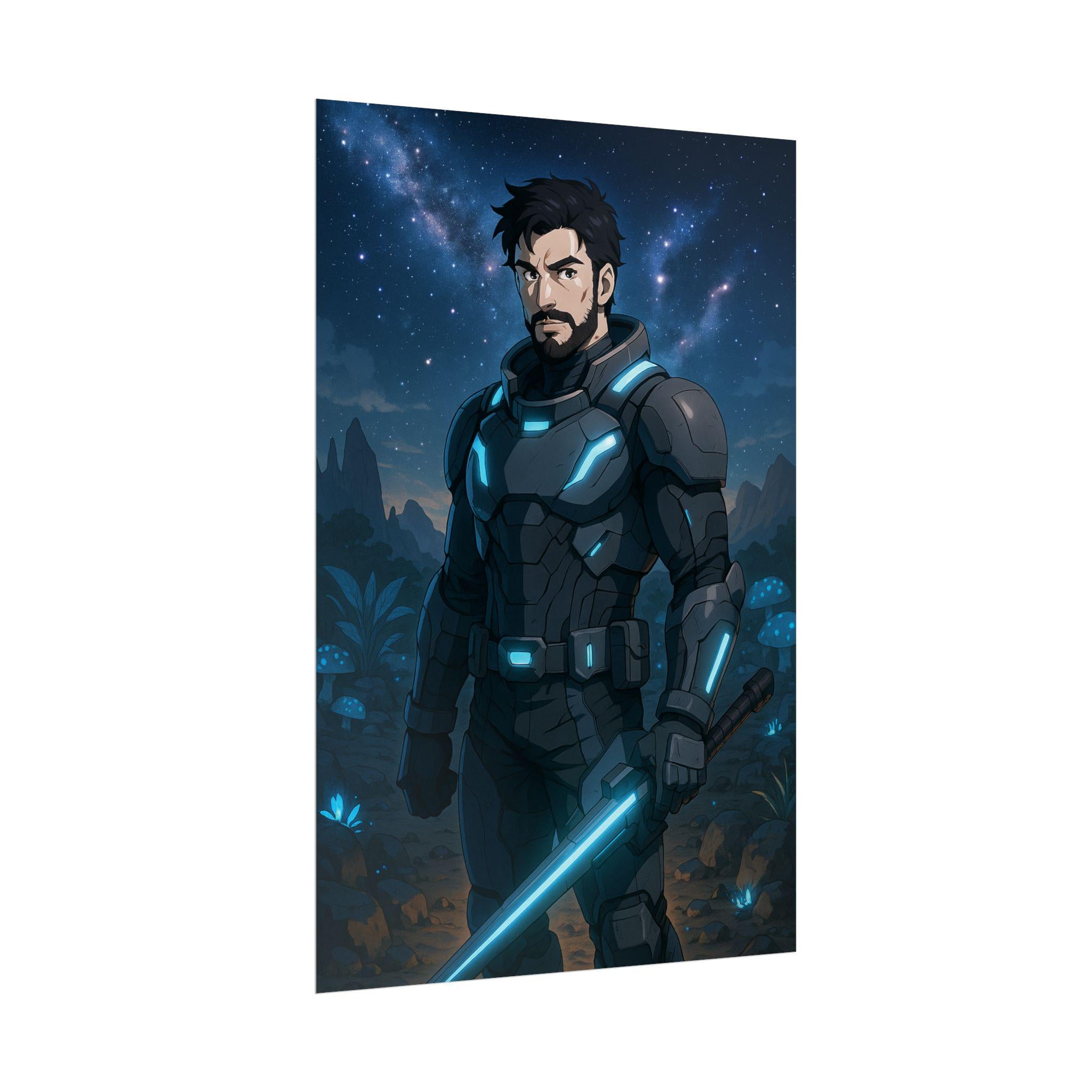 Sci-Fi Warrior Poster: Cyberpunk Samurai Art, Futuristic Decor