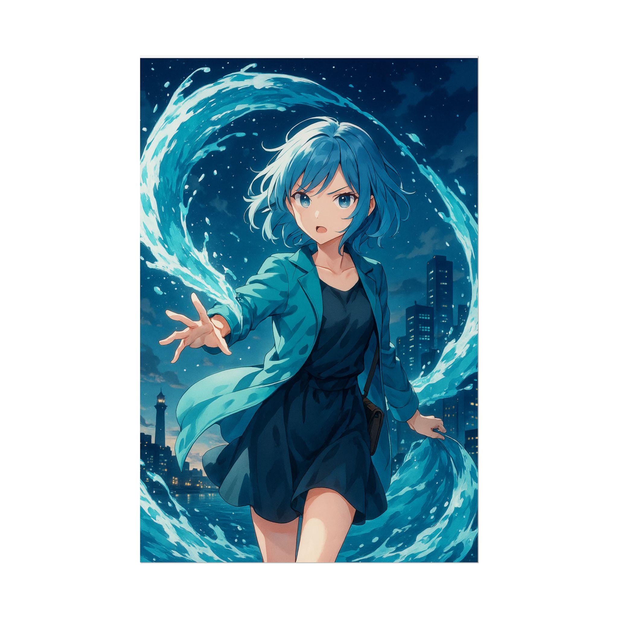 Anime Water Mage Poster: Elemental Magic Wall Art