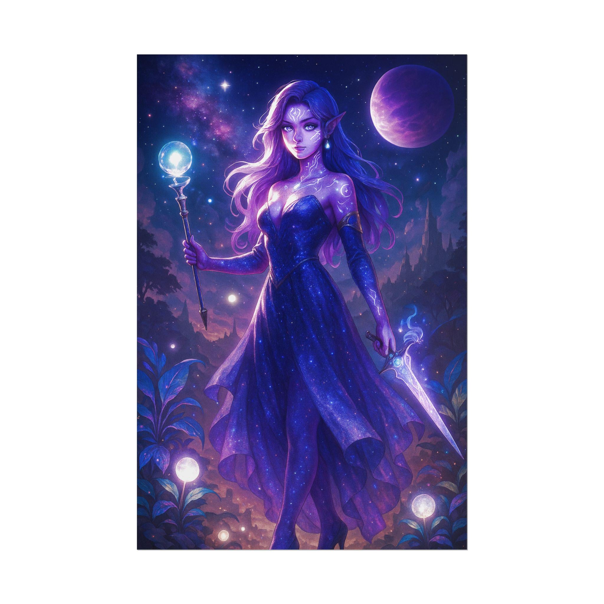 Anime Sorceress Art Print: Celestial Fantasy Poster