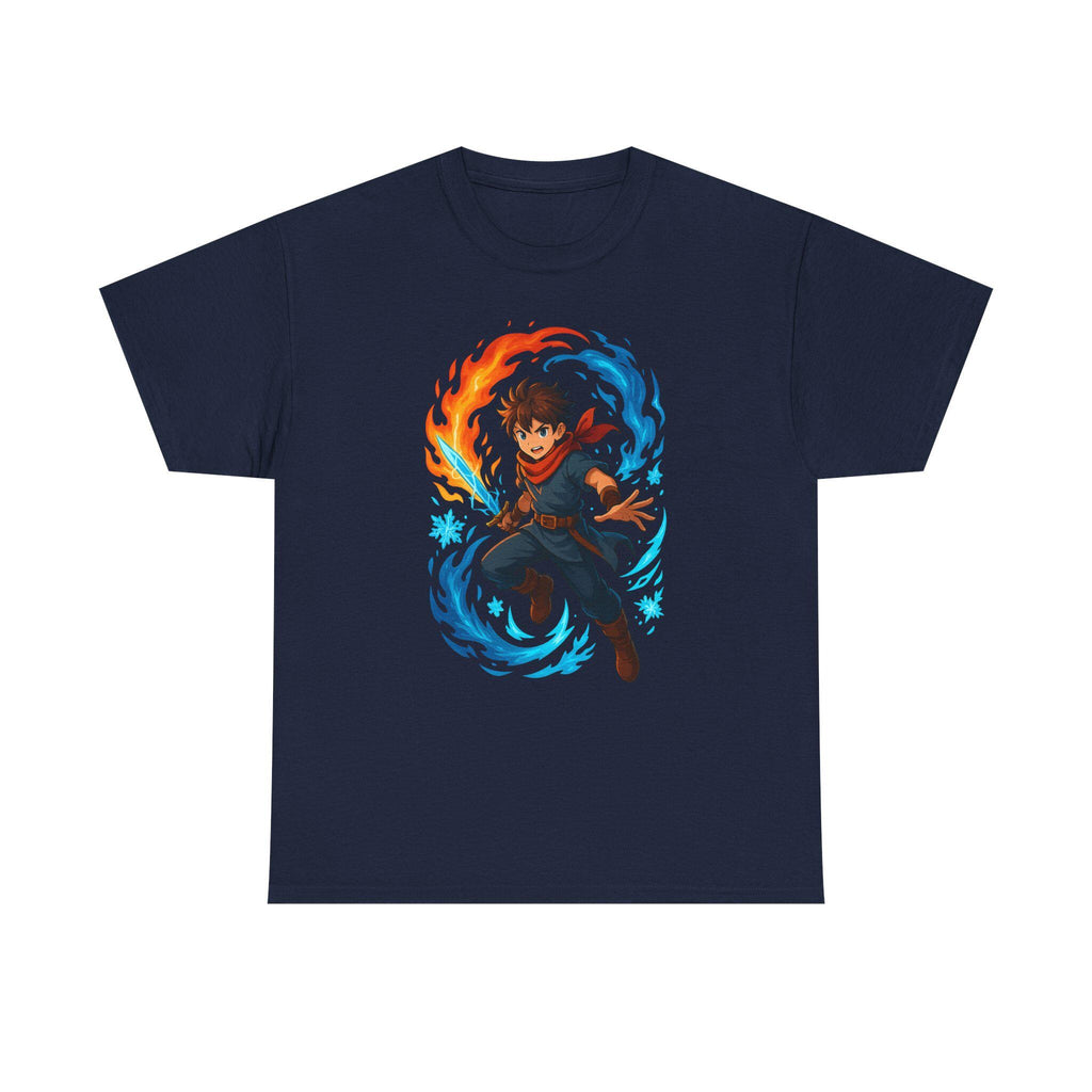 Fire and Ice Anime Wizard T-Shirt: Fantasy Mage Graphic Tee