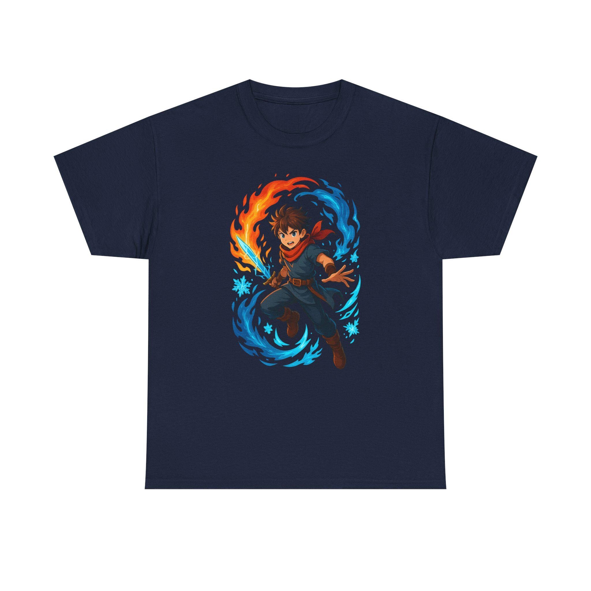 Fire and Ice Anime Wizard T-Shirt: Fantasy Mage Graphic Tee