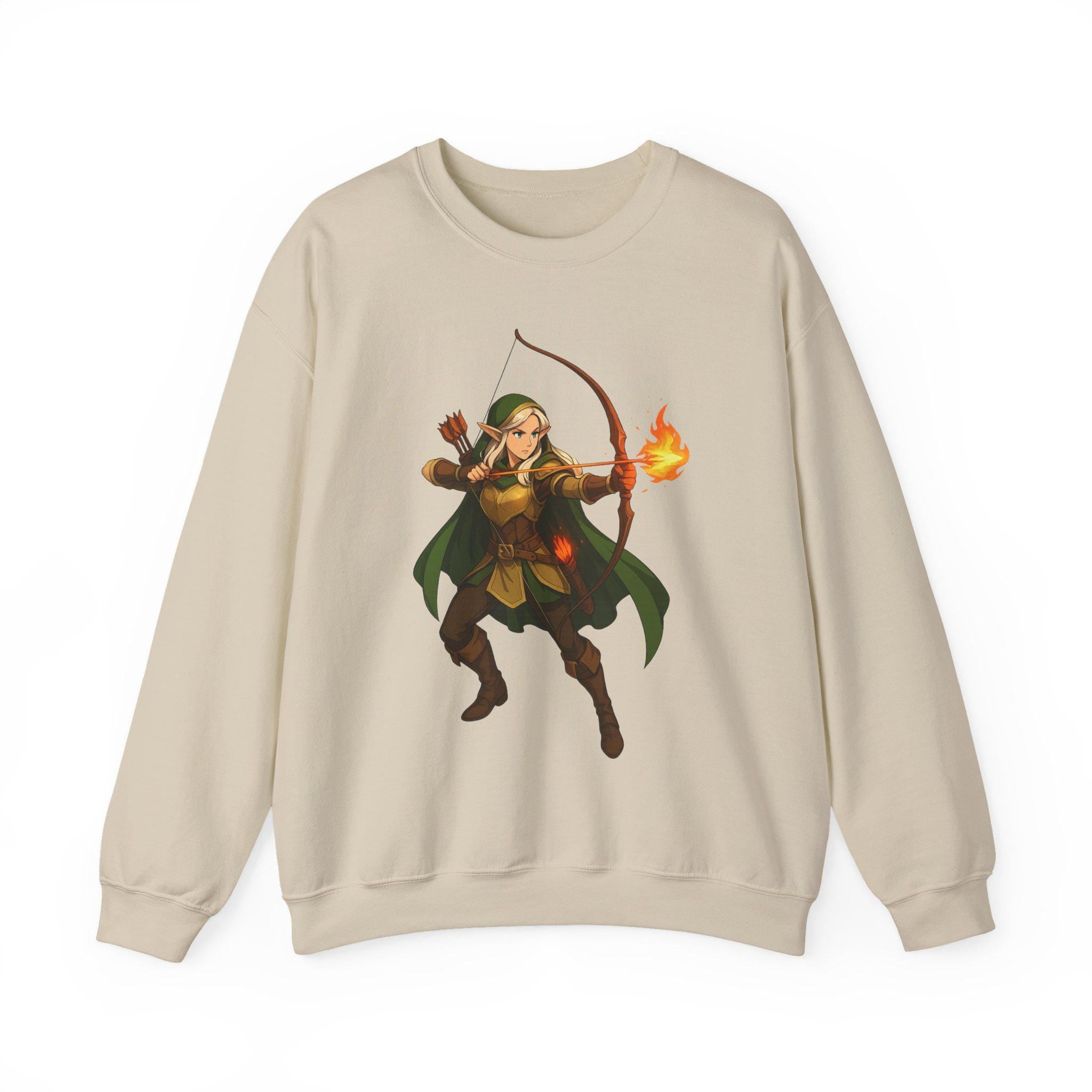Elf Archer Anime Sweatshirt Sand Color Unisex Pullover Japanese Fantasy Ranger Gift