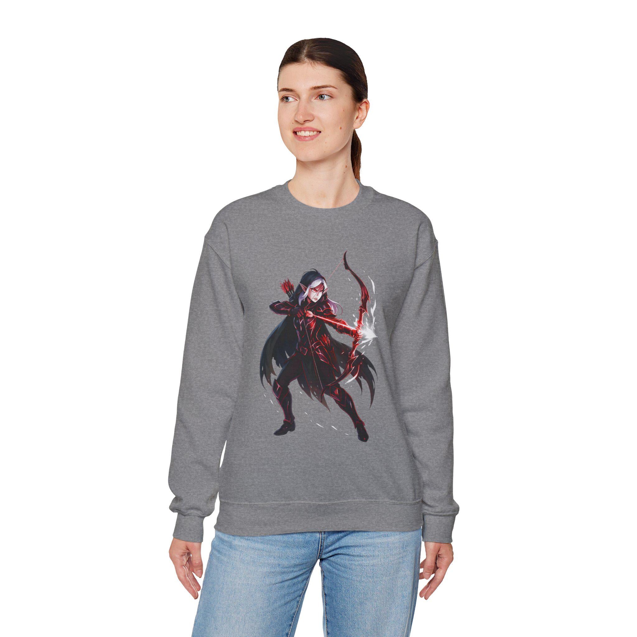 Dark Elf Archer Anime Sweatshirt, Graphite Heather Pullover | Epic Anime Apparel Original