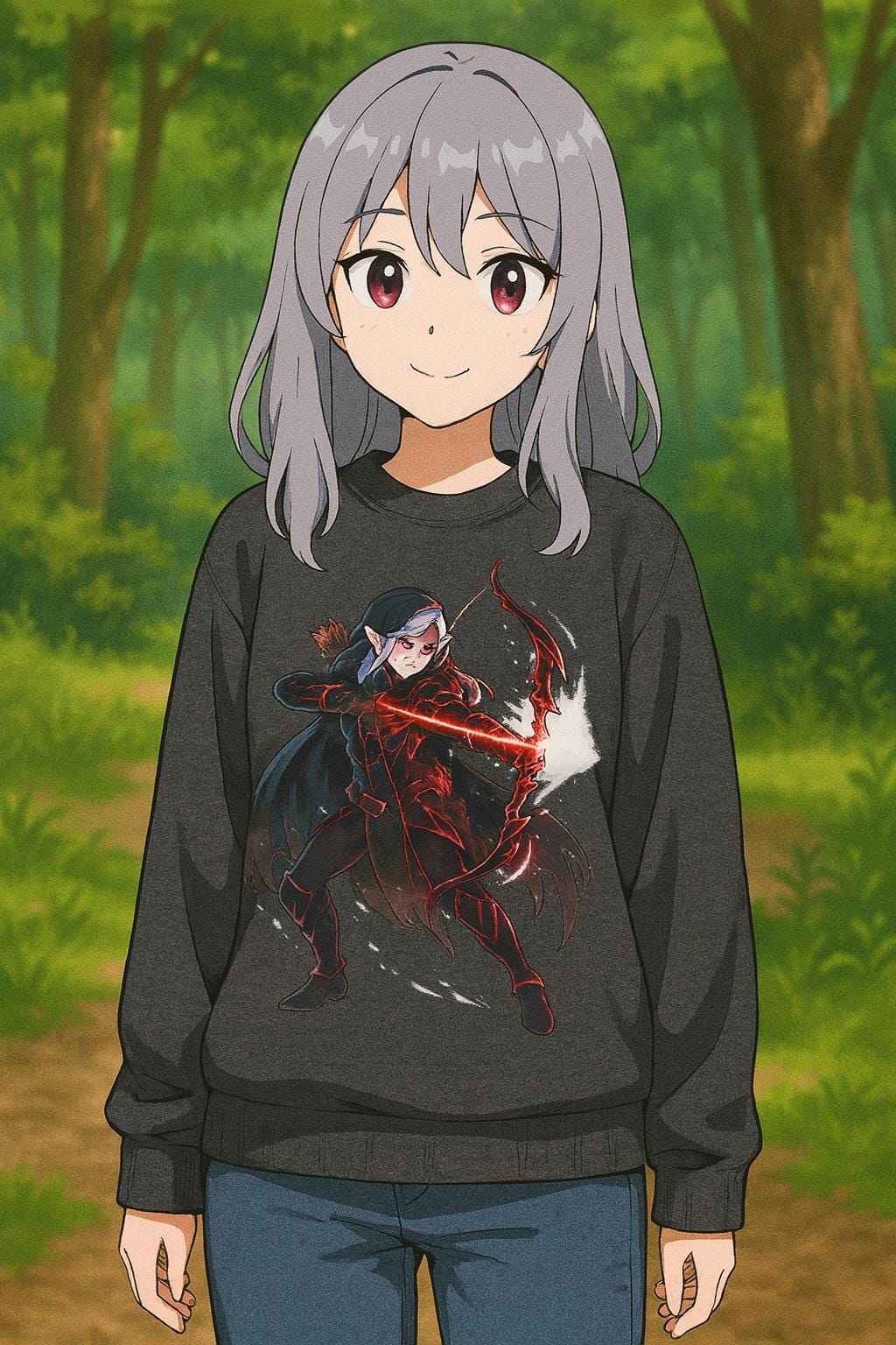 Dark Elf Archer Anime Sweatshirt, Graphite Heather Pullover | Epic Anime Apparel Original