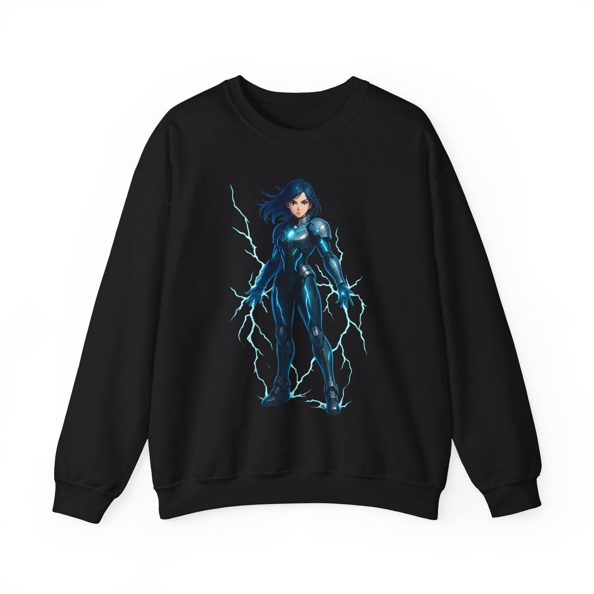 Anime Female Electric Hero Art Sweatshirt, Manga Wall Art, Anime Graphic Print Clothing, Cosplay Apparel, Comic Book Character Pullover
