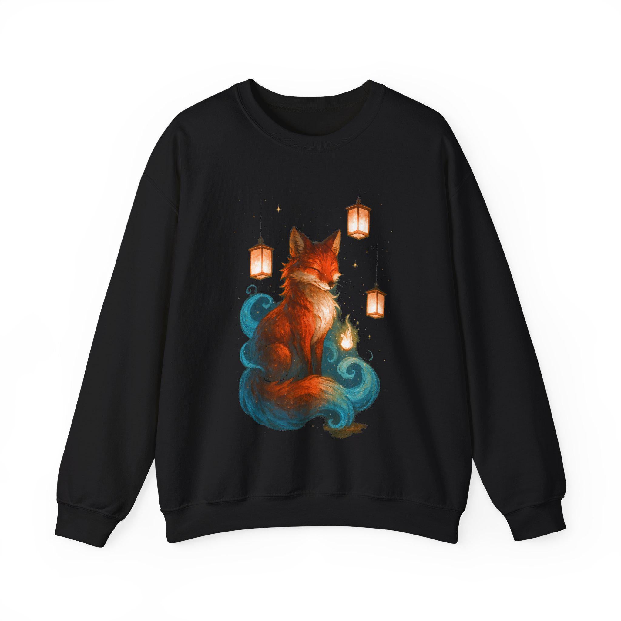 Fox Lantern Spirit Sweatshirt Cozy Fantasy Japanese Animal Art Gift for Nature Lovers and Anime Fans