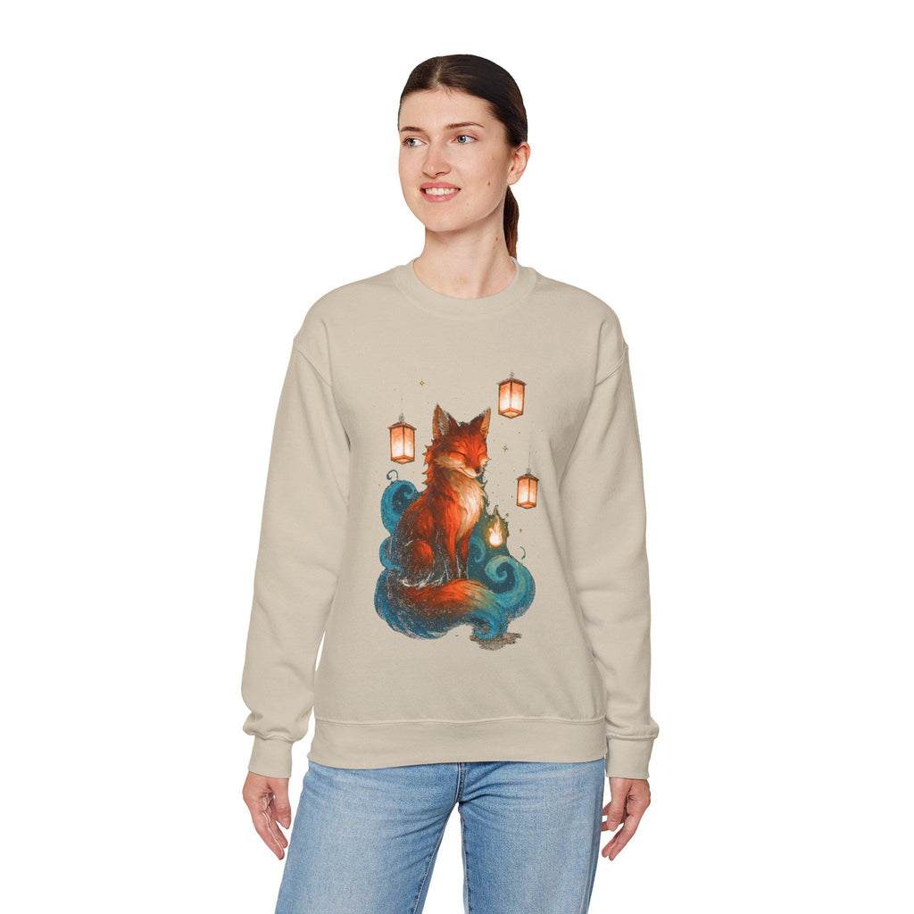 Fox Lantern Spirit Sweatshirt Cozy Fantasy Japanese Animal Art Gift for Nature Lovers and Anime Fans