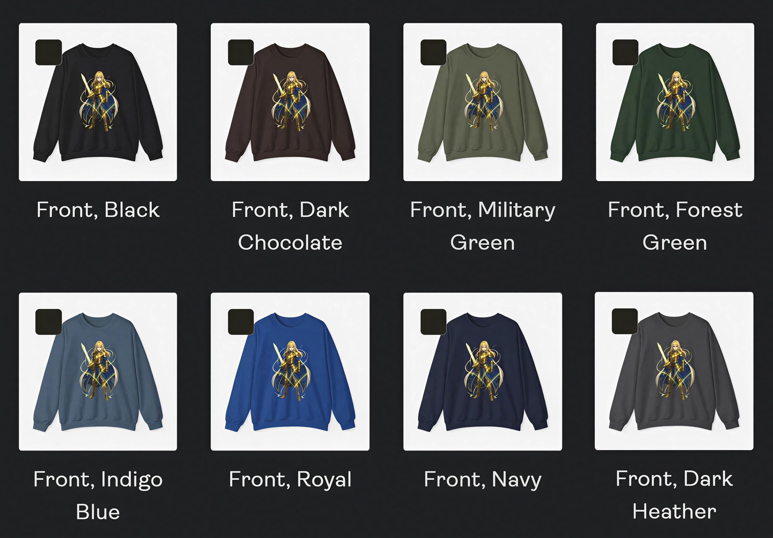 Golden Paladin Anime Sweatshirt Black Neon Glow Armor Design Gift for Anime Fans Fantasy Warrior Streetwear Gamer Apparel