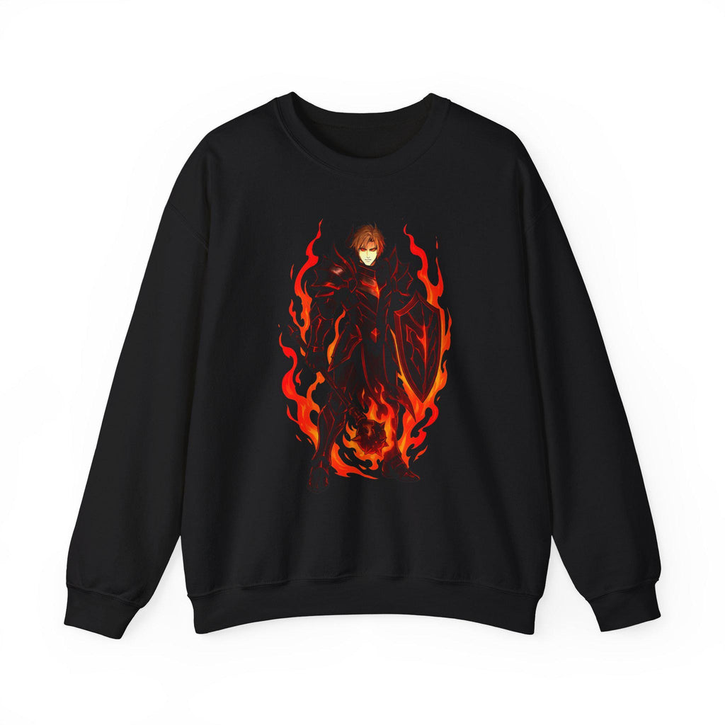 Flame Knight Anime Sweatshirt Black Spooky Castle Glow-in-Dark Fantasy Armor Gift for Gamers Otaku Streetwear Anime Apparel
