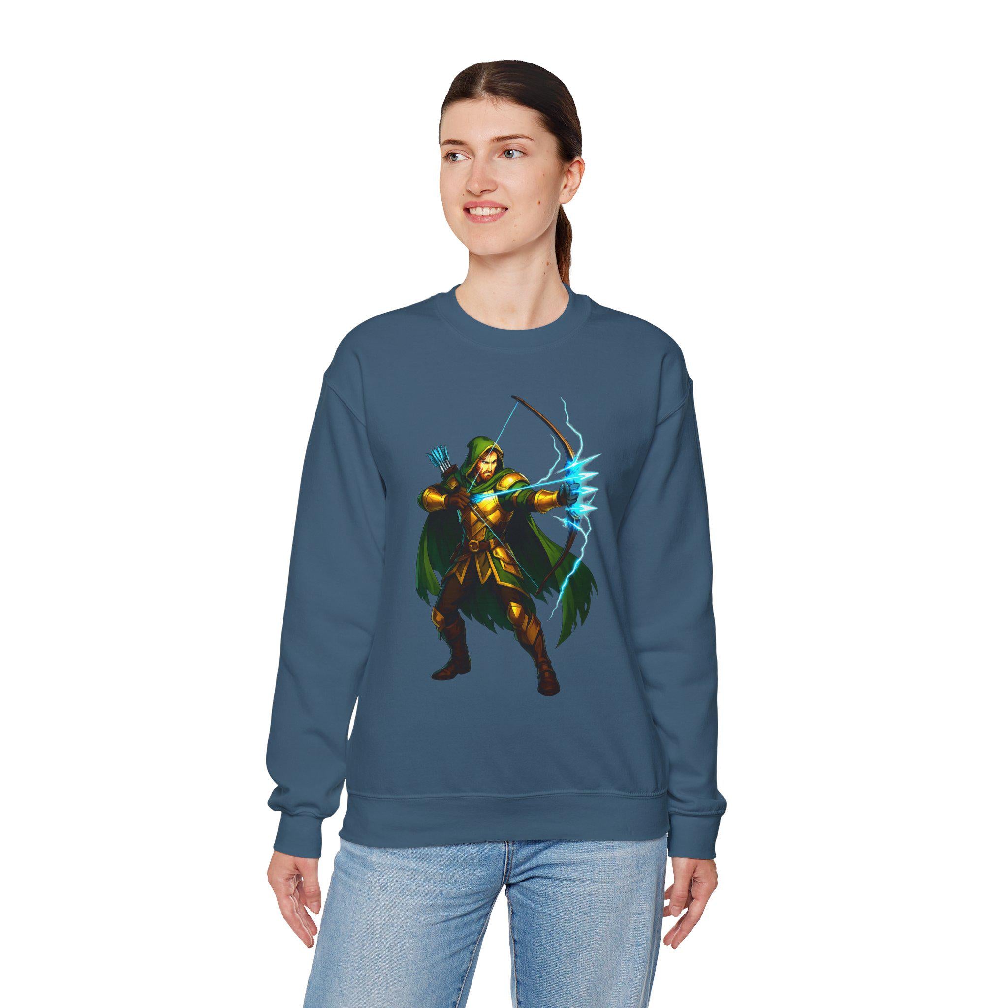 Lightning Archer Anime Sweatshirt Black Neon Glow Fantasy Bow Hunter Gift for Gamers Otaku Streetwear Epic Anime Apparel