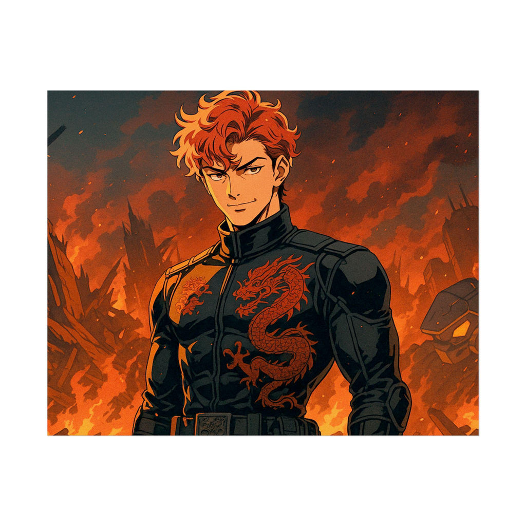Epic Dragon Anime Art Print: Vibrant Flame Design
