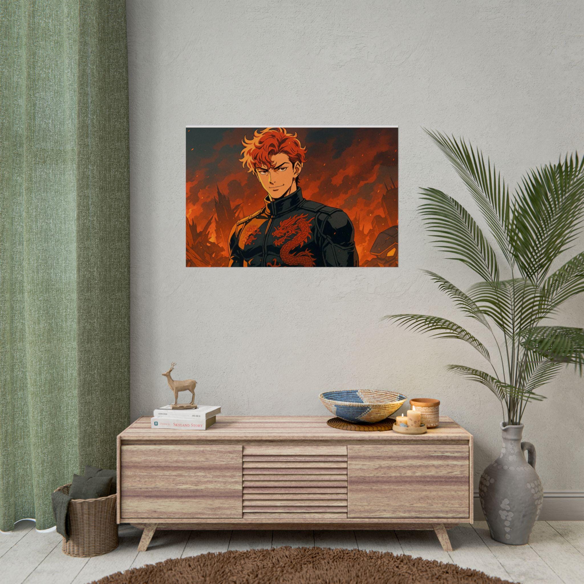 Epic Dragon Anime Art Print: Vibrant Flame Design