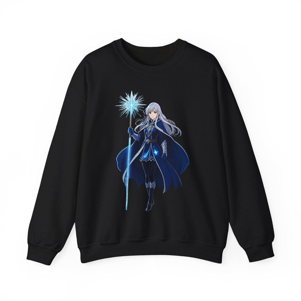 Ice Sorceress Anime Sweatshirt Blue Magic Glow Fantasy Mage Gift for Anime Fans Winter Streetwear Gamer Apparel Epic Anime