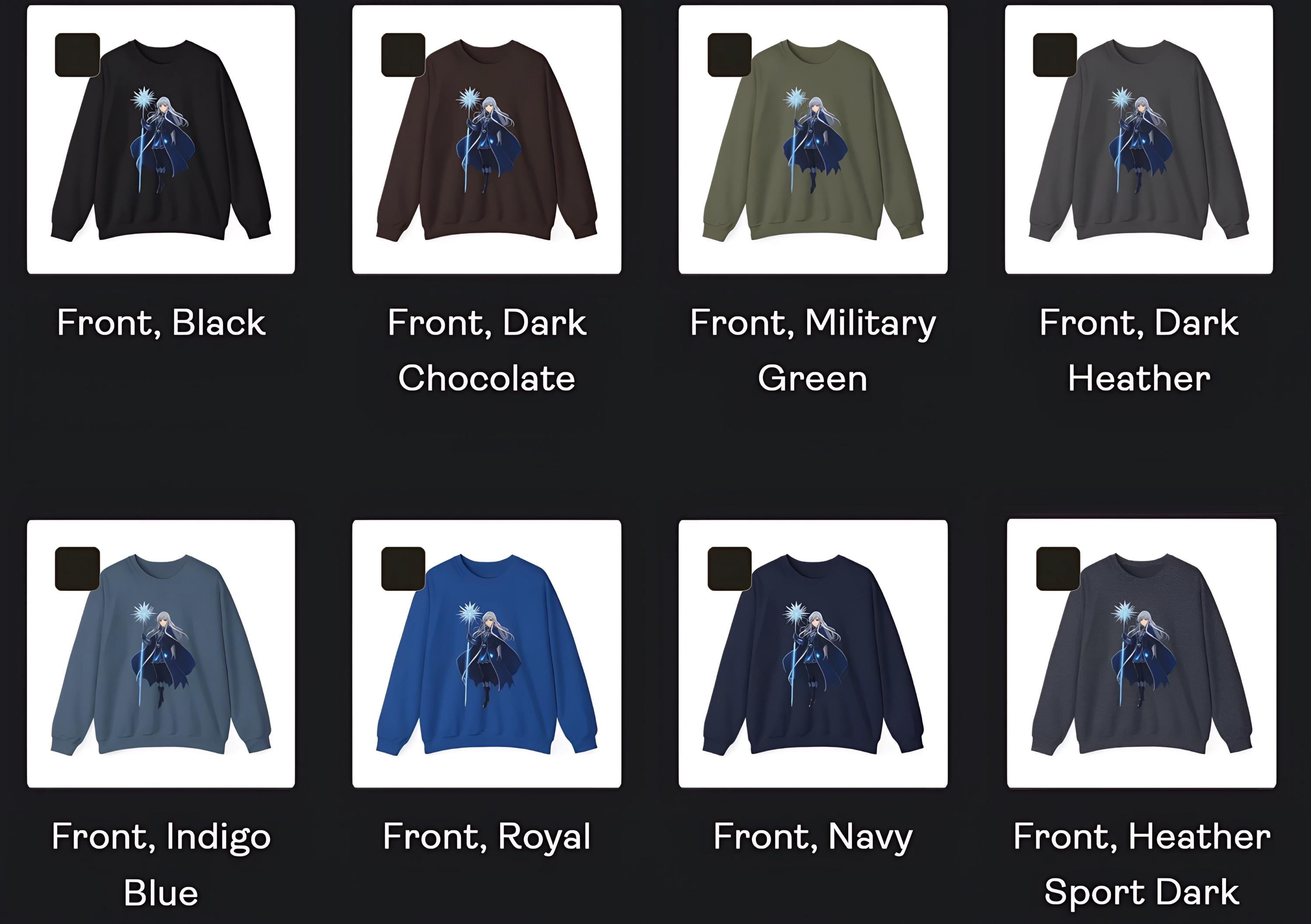 Ice Sorceress Anime Sweatshirt Blue Magic Glow Fantasy Mage Gift for Anime Fans Winter Streetwear Gamer Apparel Epic Anime