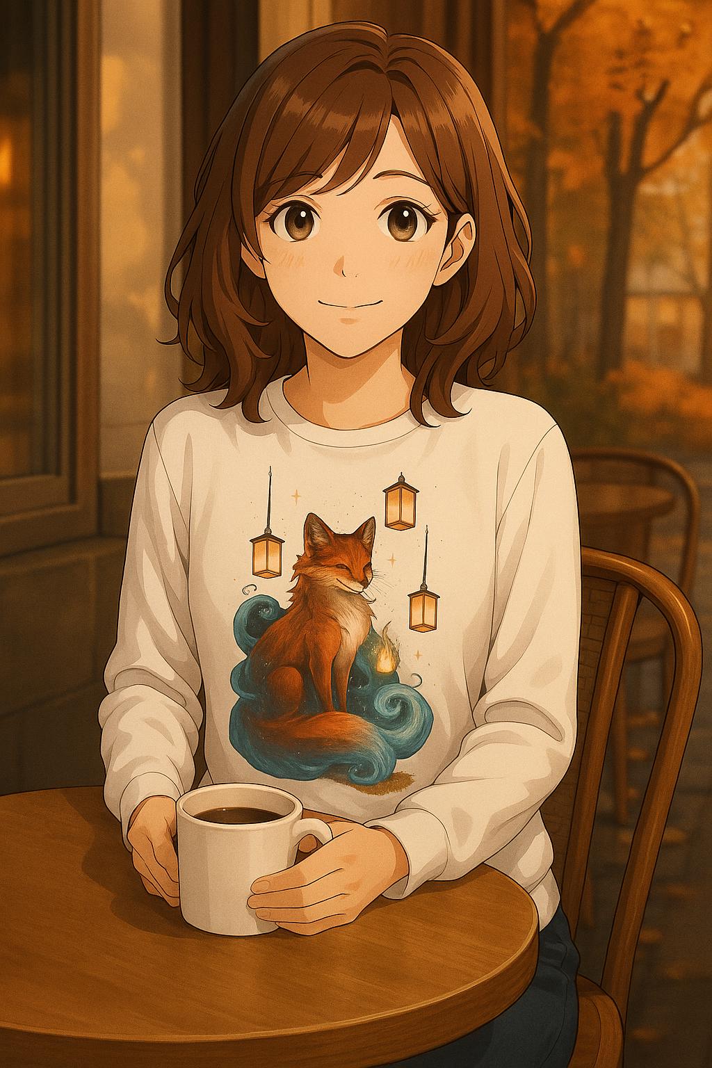 Fox Café Anime Sweatshirt and Tote Set Cozy Autumn Gift for Animal Lovers Cute Fox Art Japanese Style Streetwear Epic Anime Apparel