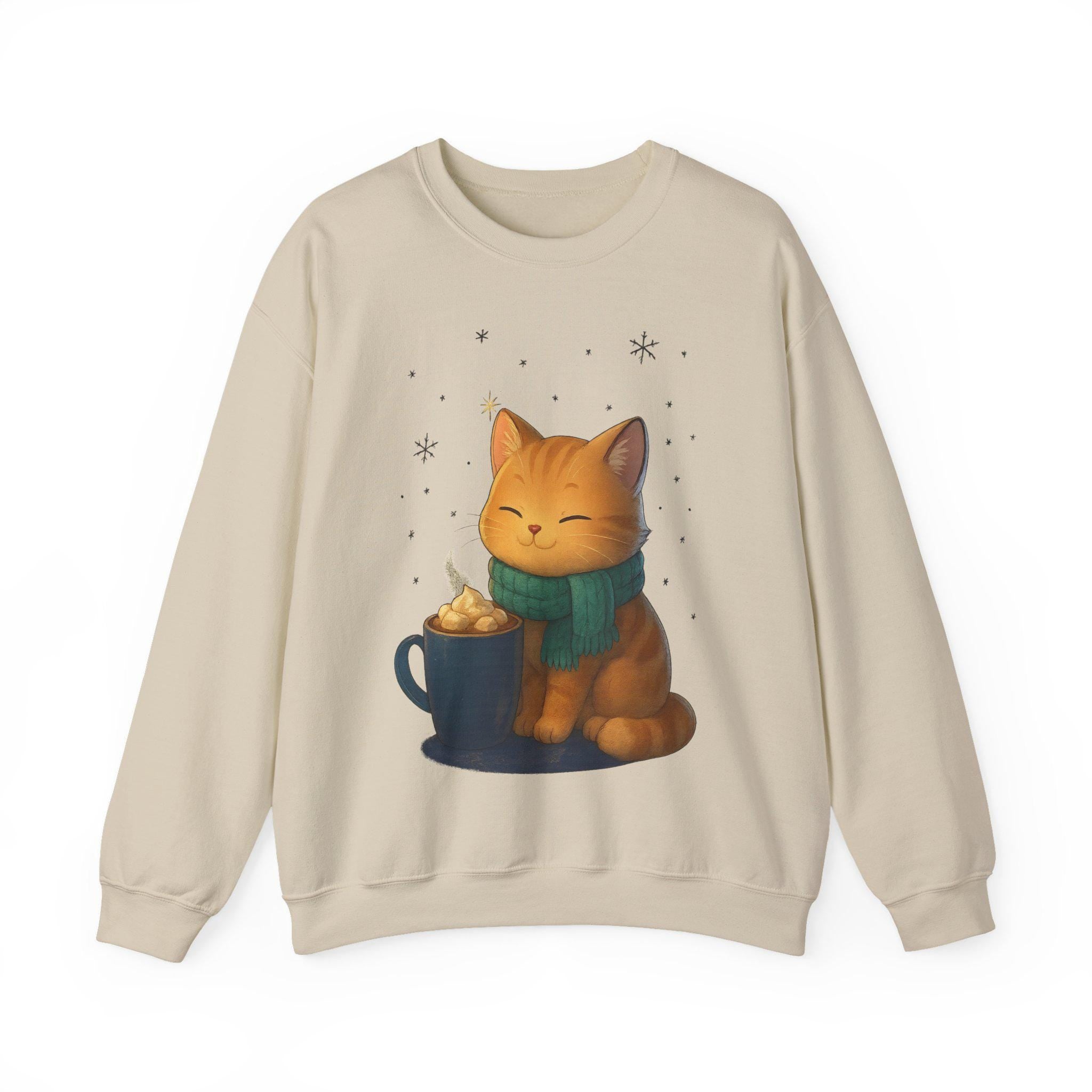 Cozy Cat Cocoa Sweatshirt Cute Kawaii Cat Lover Gift Anime Coffee Crewneck Fall Aesthetic Streetwear Epic Anime Apparel