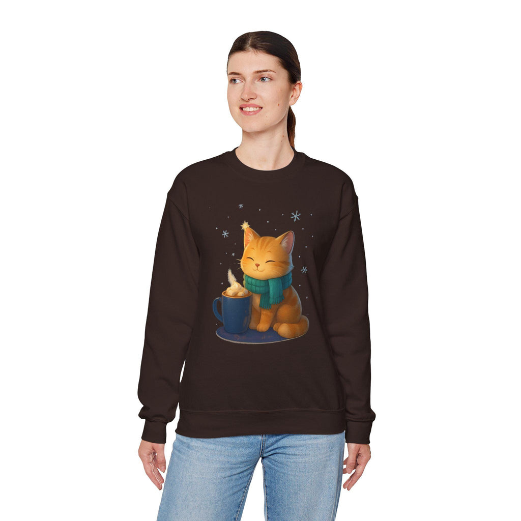 Cozy Cat Cocoa Sweatshirt Cute Kawaii Cat Lover Gift Anime Coffee Crewneck Fall Aesthetic Streetwear Epic Anime Apparel
