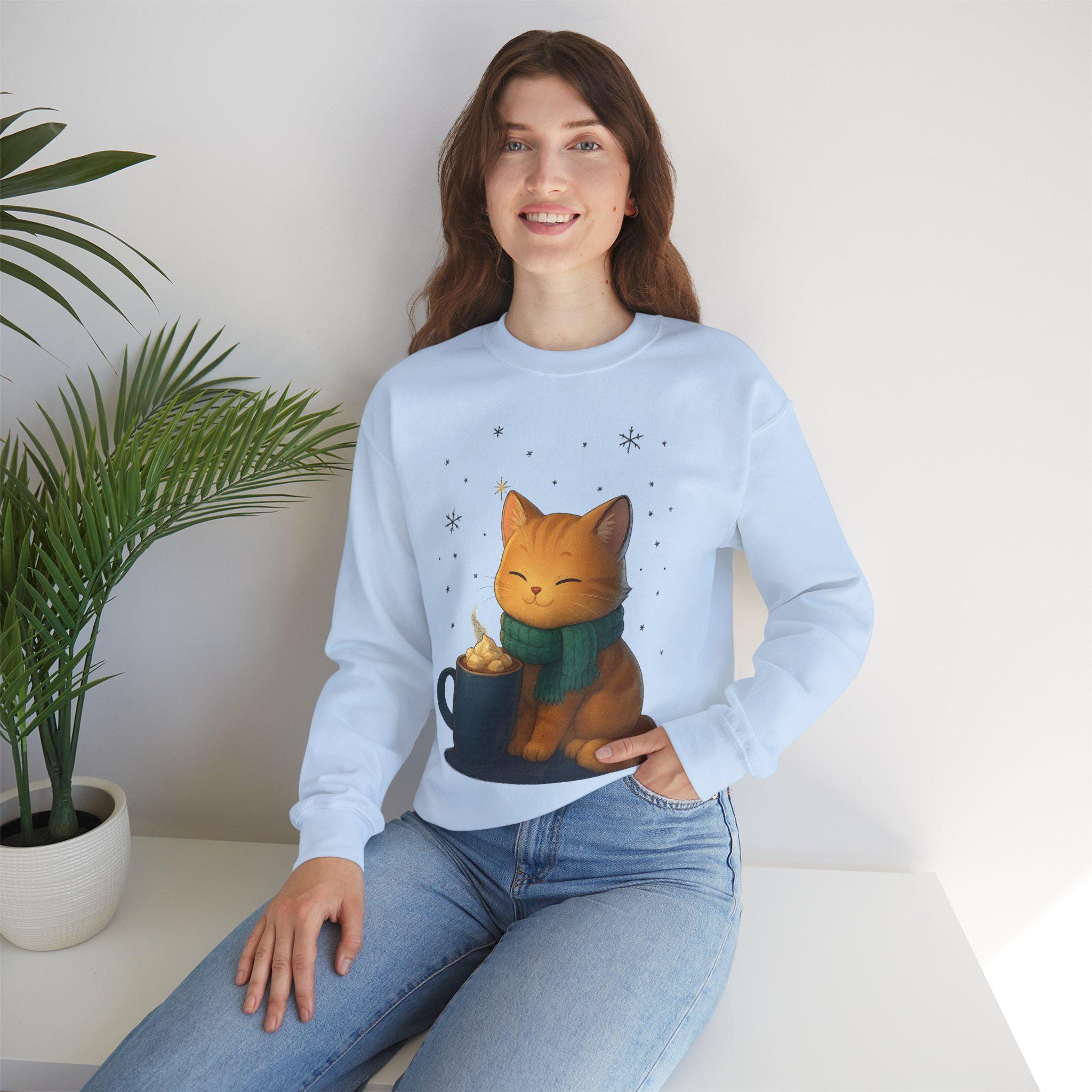 Cozy Cat Cocoa Sweatshirt Cute Kawaii Cat Lover Gift Anime Coffee Crewneck Fall Aesthetic Streetwear Epic Anime Apparel
