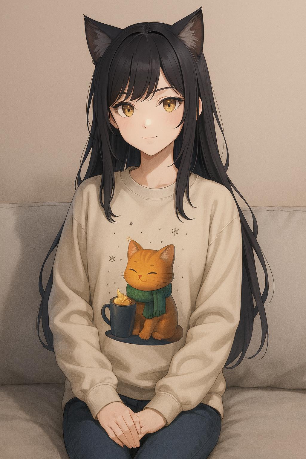 Cozy Cat Cocoa Sweatshirt Cute Kawaii Cat Lover Gift Anime Coffee Crewneck Fall Aesthetic Streetwear Epic Anime Apparel