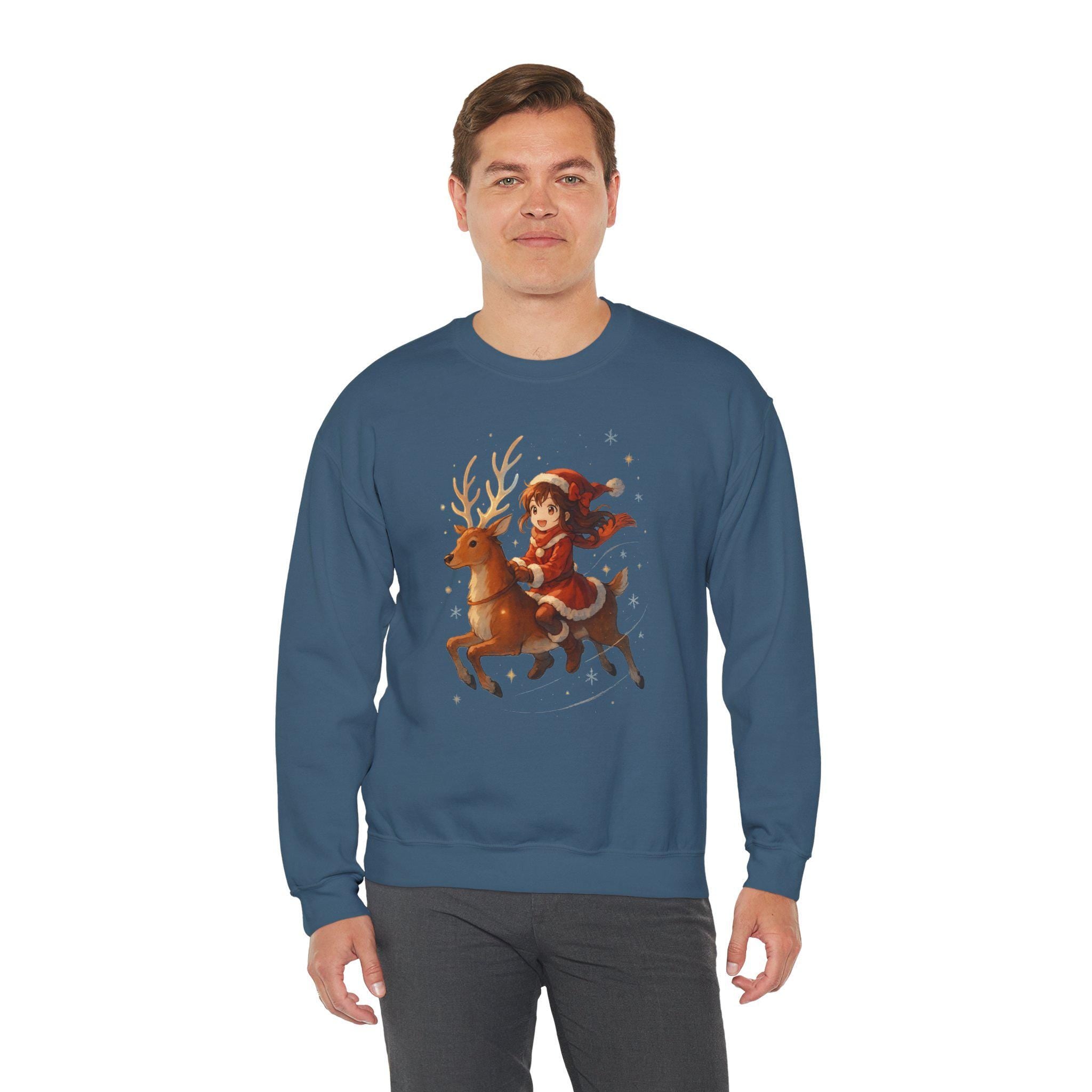 Anime Christmas Reindeer Sweatshirt Cute Holiday Gift Cozy Santa Outfit for Anime Fans and Gamers