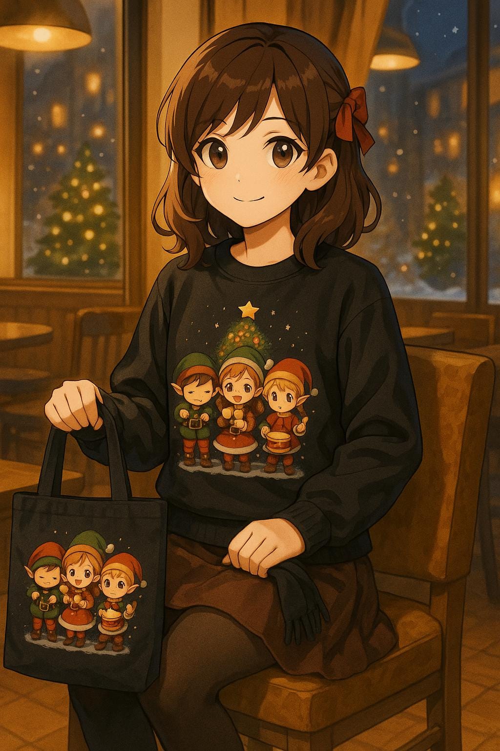 Anime Christmas Elf Sweatshirt Cute Holiday Gift Cozy Winter Apparel for Anime Fans and Gamers