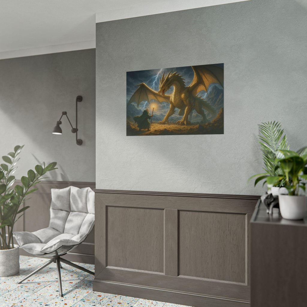 Fantasy Dragon Poster Stormy Mountain Artwork Mythical Creature Wall Art Epic Adventure Print