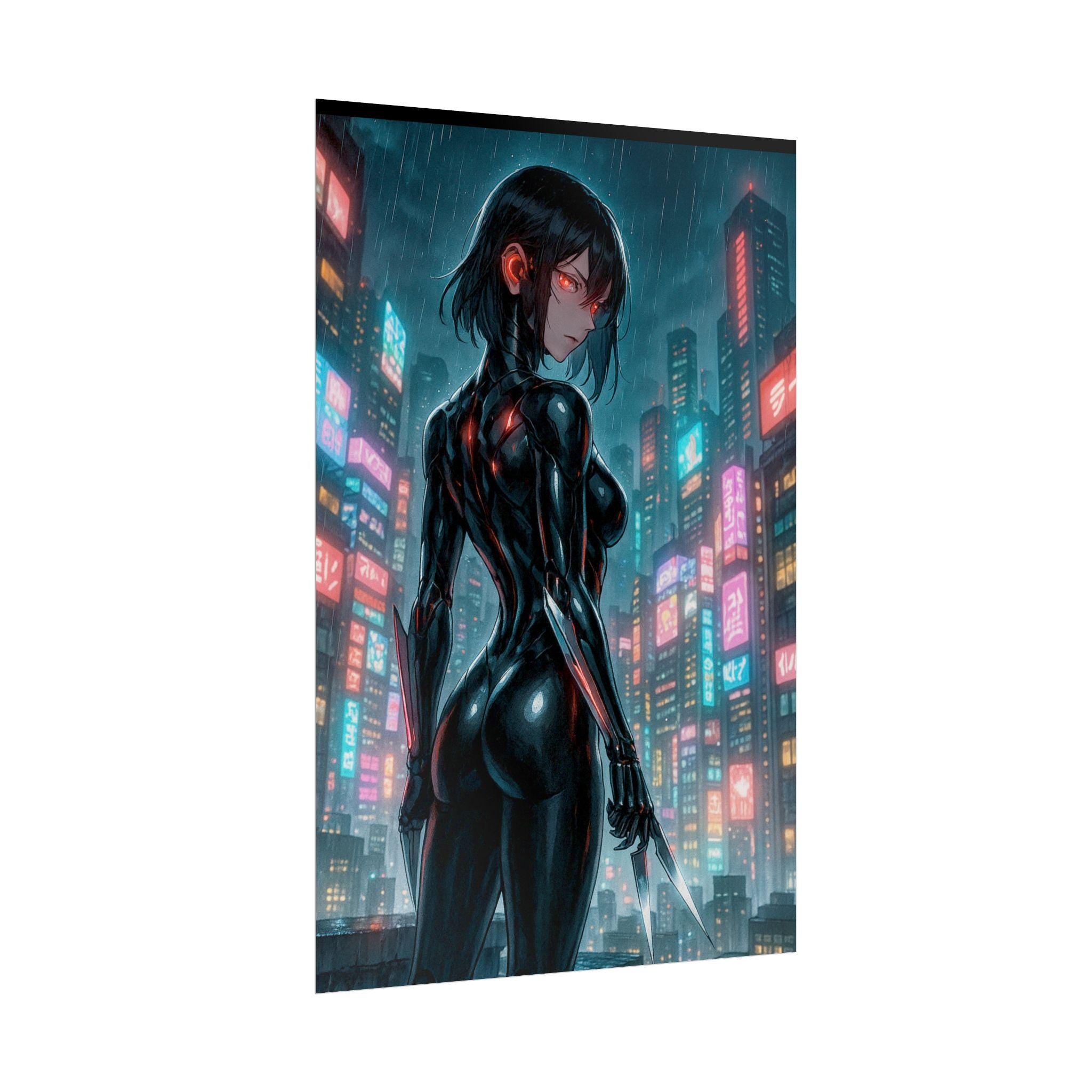 Anime Girl Ninja Assassin Poster: Cyberpunk Wall Art