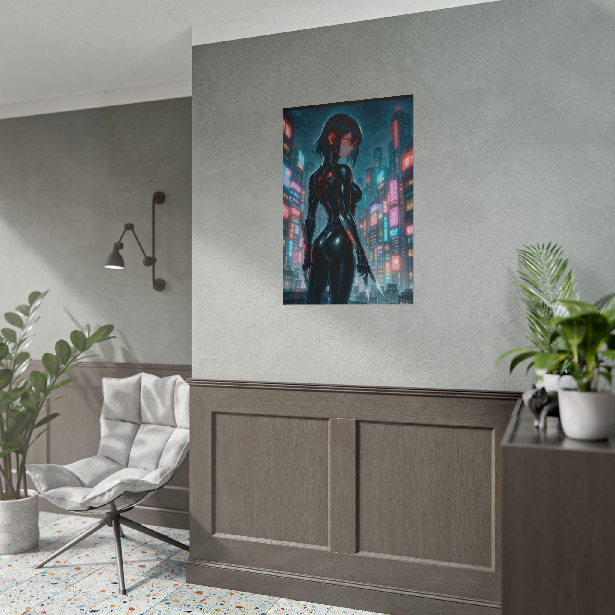 Anime Girl Ninja Assassin Poster: Cyberpunk Wall Art