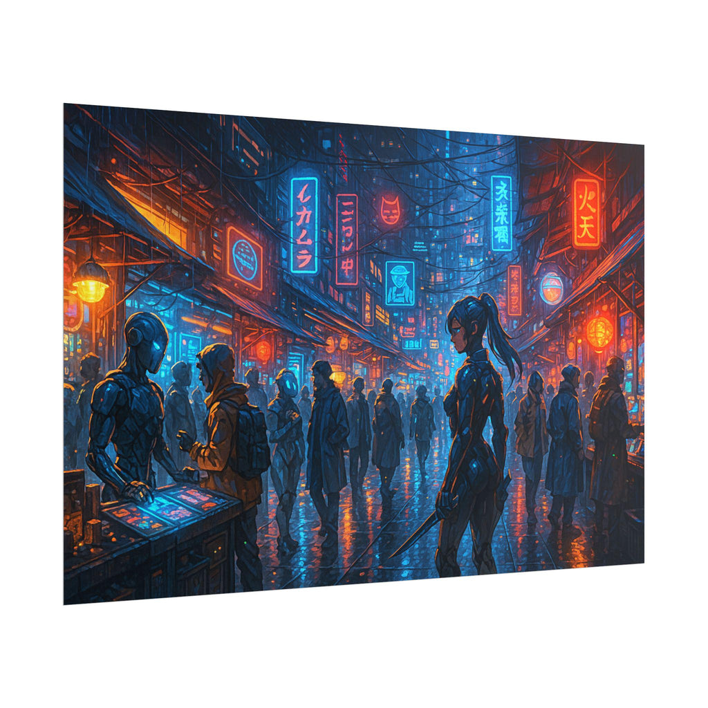 Cyberpunk Anime City Poster: Futuristic Wall Art for Gamers