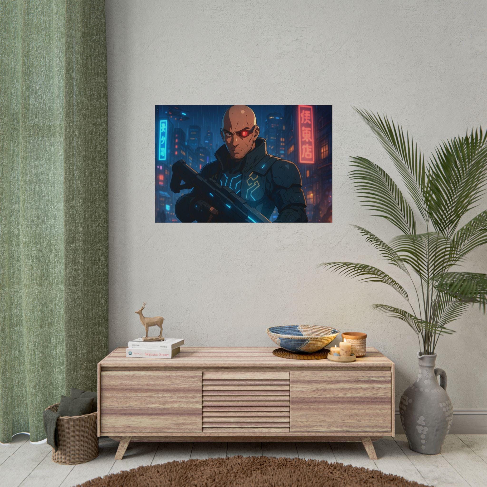 Cyberpunk Anime Art Poster: Sci-Fi Gamer Room Decor
