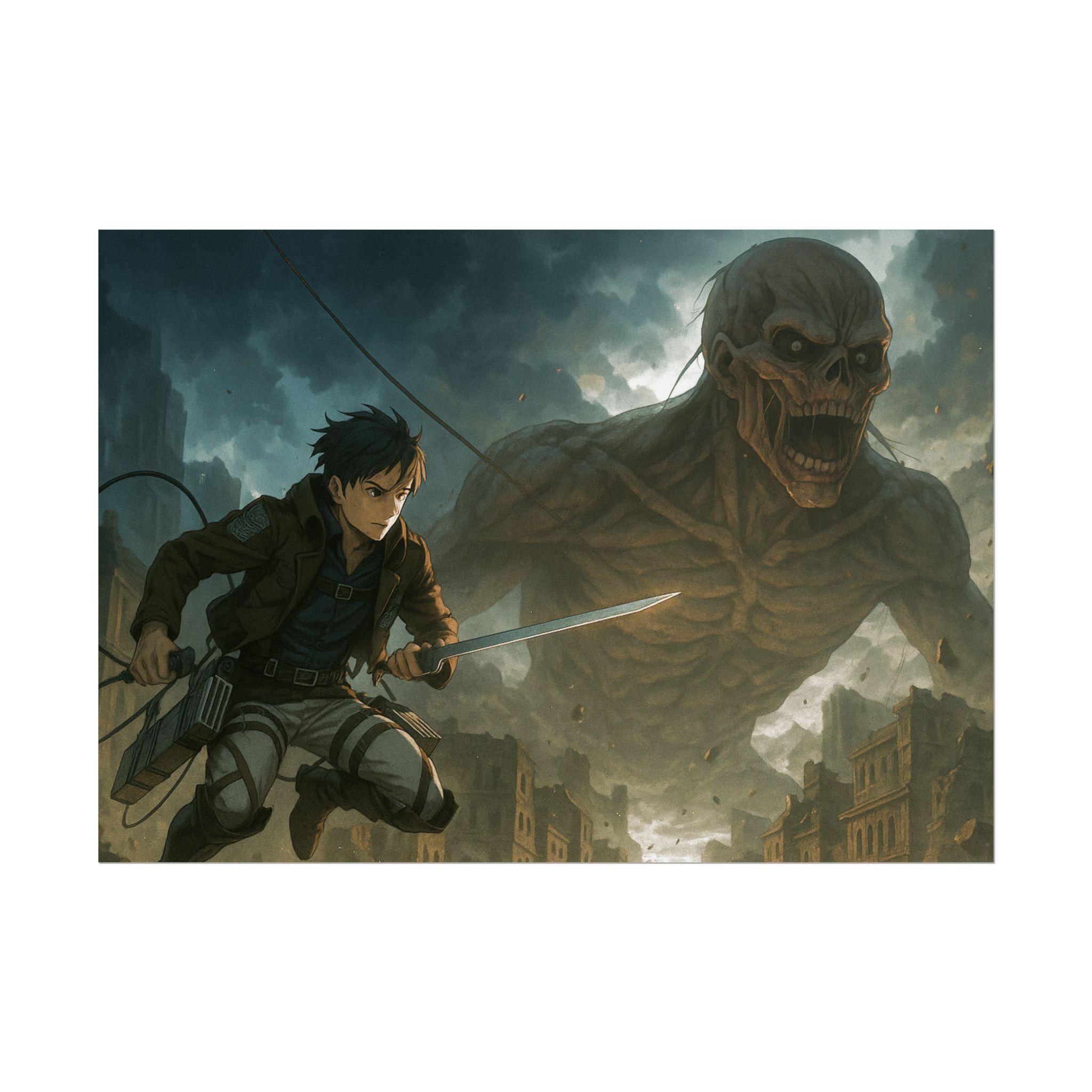 Anime Titan Battle Wall Art: Epic Adventure Poster