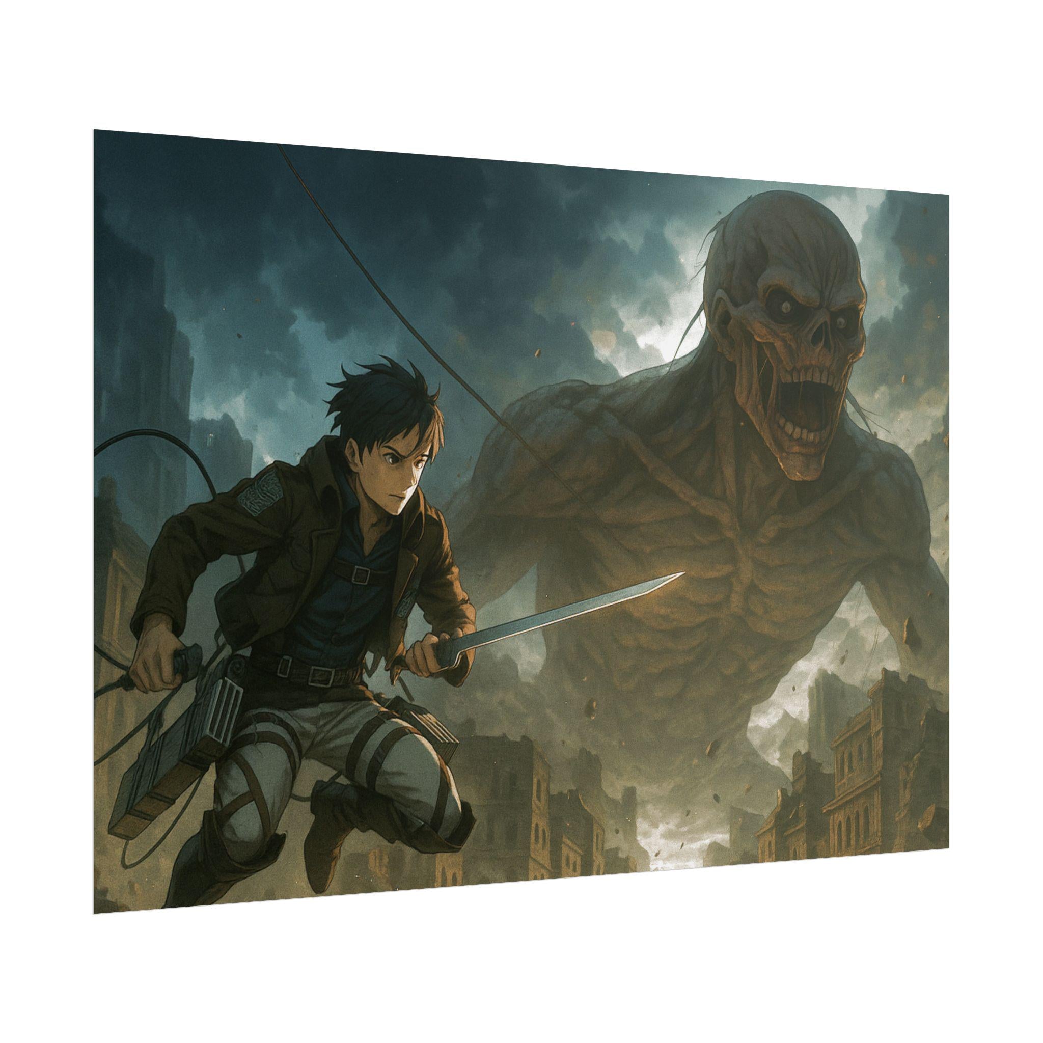 Anime Titan Battle Wall Art: Epic Adventure Poster