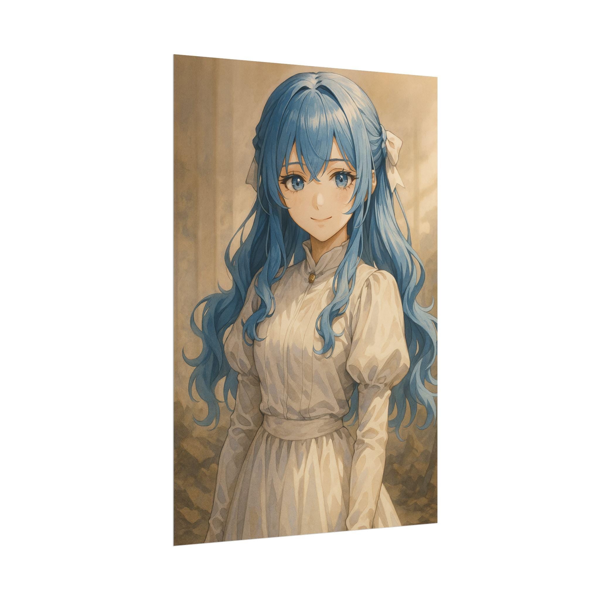 Charming Blue-Haired Anime Girl Art Poster