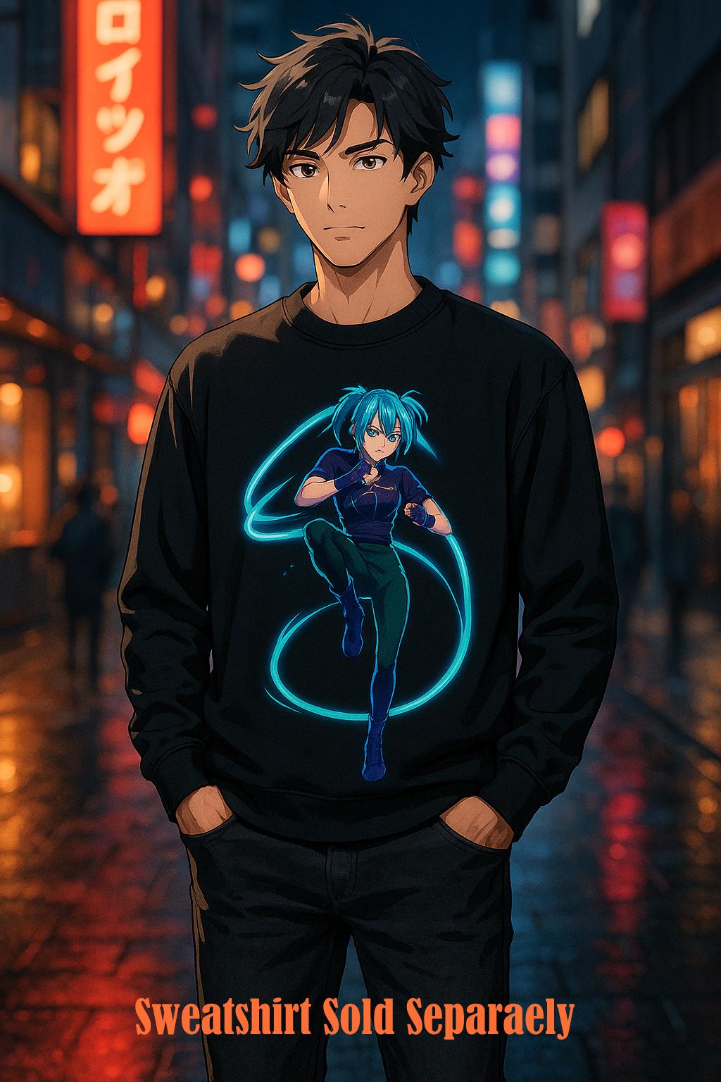 Cyber Lightning Anime Girl Poster Neon Glow Wall Art Futuristic Techwear Anime Room Decor Gift for Gamers and Fans