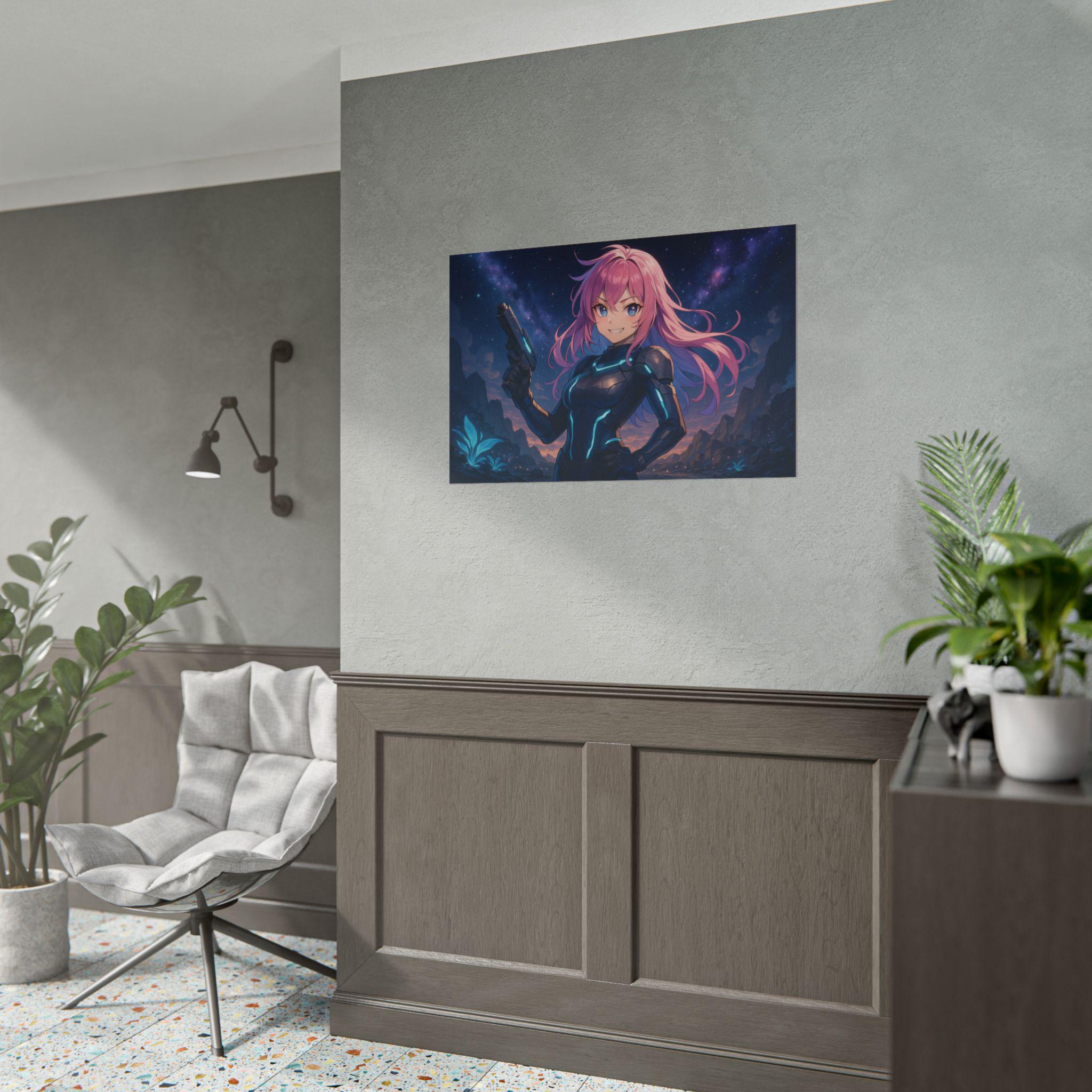 Anime Sci-Fi Girl Poster: Cyberpunk Warrior Print