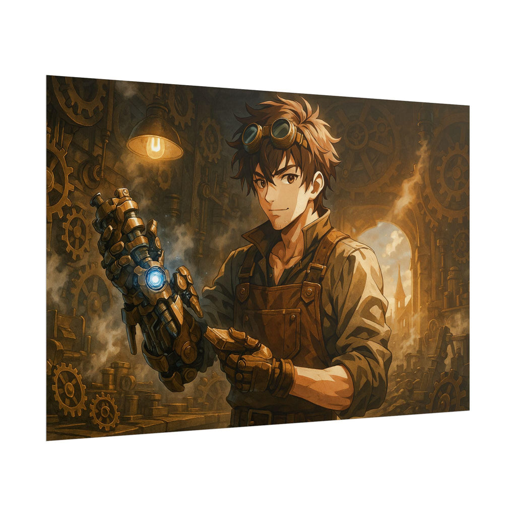Anime Steampunk Poster, Inventor Wall Art Print, Japanese Anime Poster, Fantasy Mechanic Artwork, Gift for Otaku and Steampunk Fans