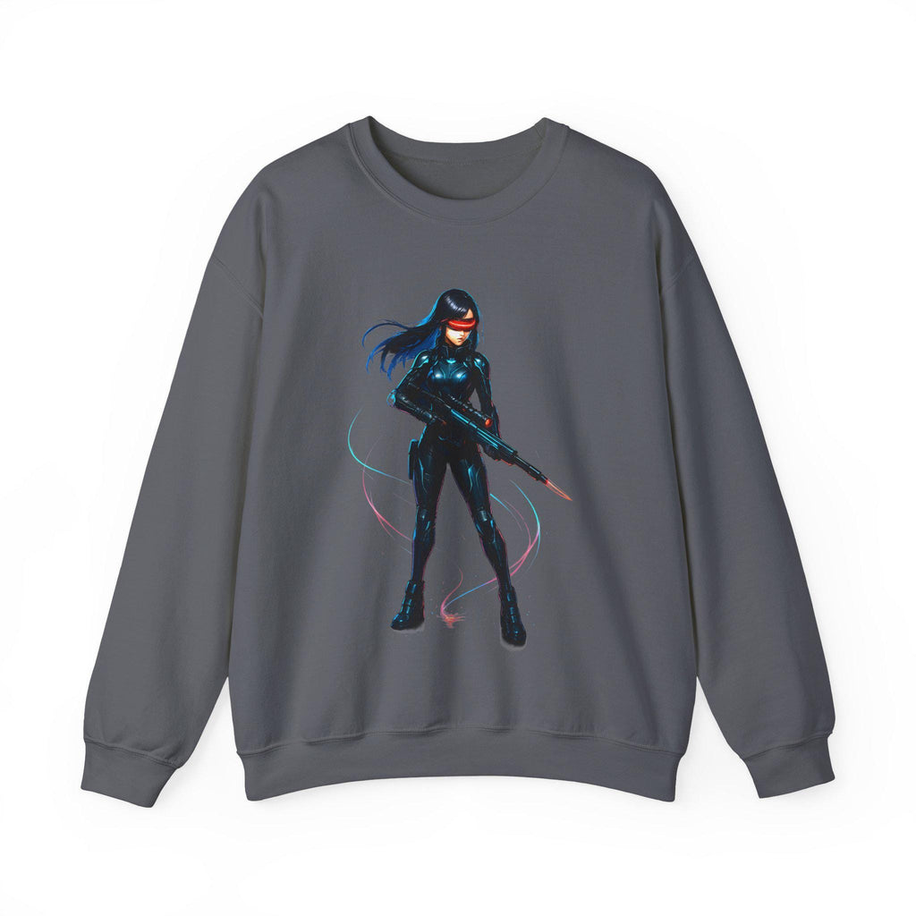 Cyberpunk Anime Girl Sweatshirt Neon Glow Streetwear Futuristic Techwear Gift for Anime Lovers and Gamers