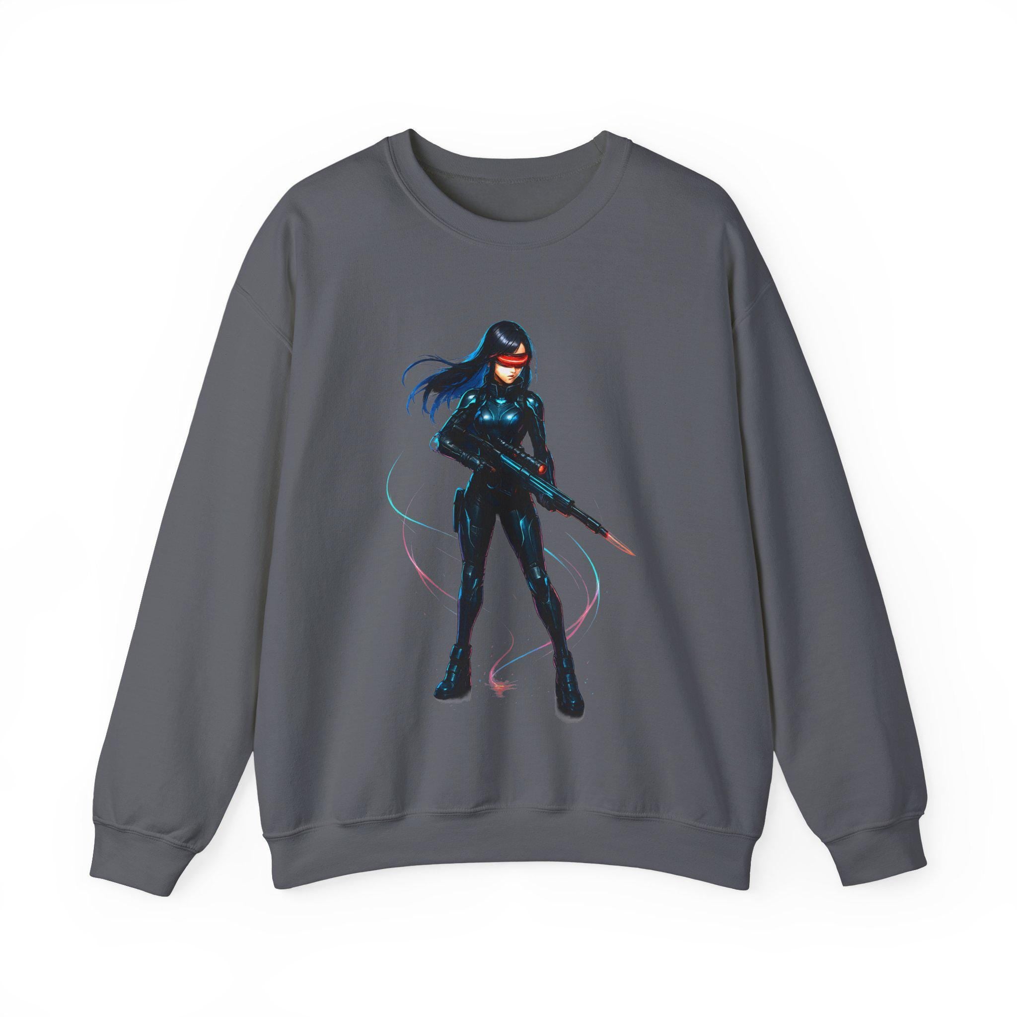 Cyberpunk Anime Girl Sweatshirt Neon Glow Streetwear Futuristic Techwear Gift for Anime Lovers and Gamers
