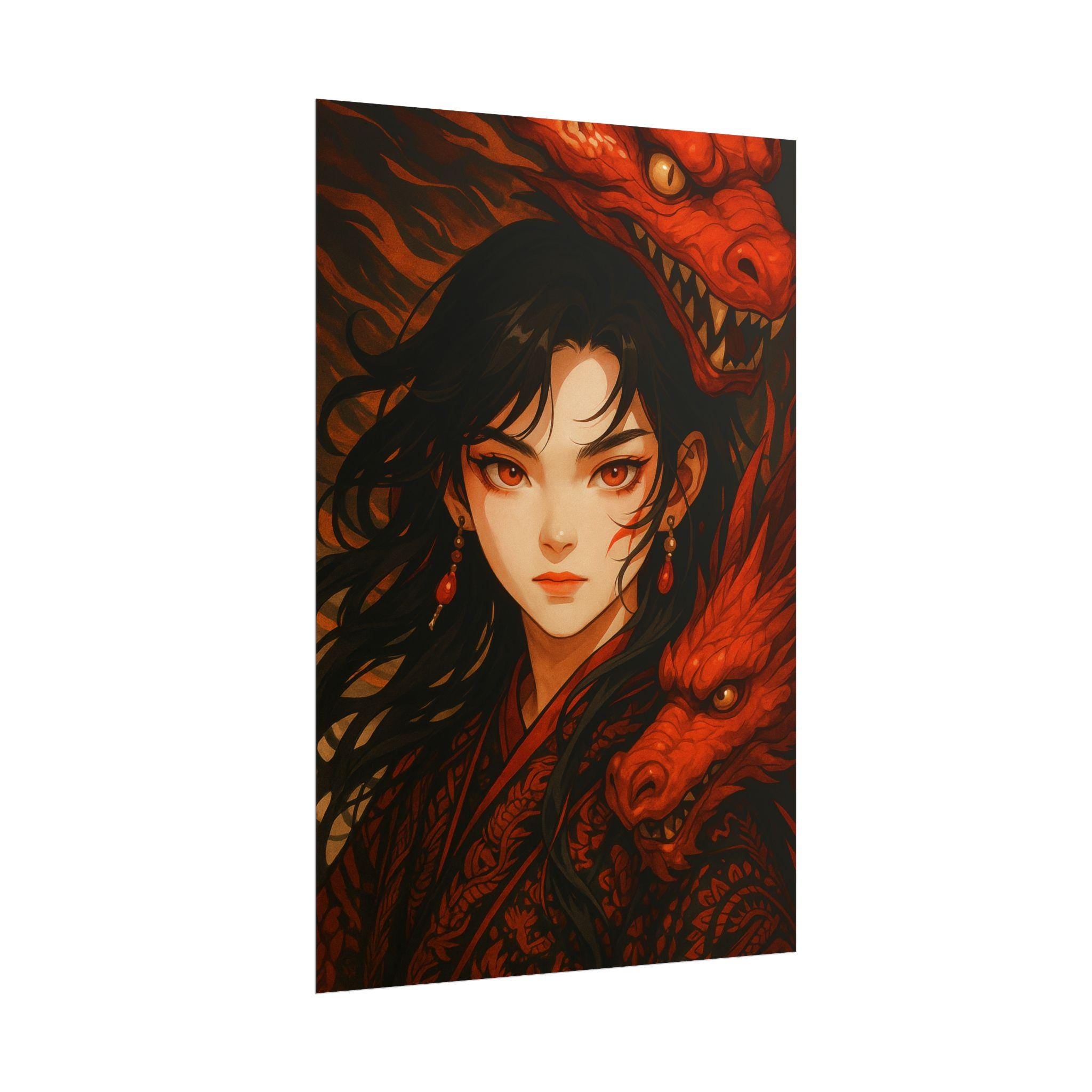 Anime Dragon Queen Art Print: Fierce Warrior, Mythical Fantasy Decor