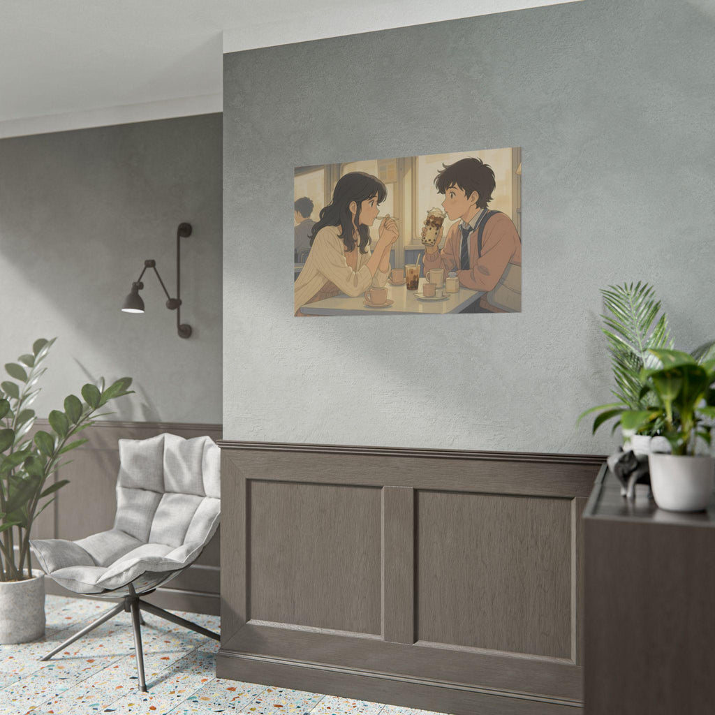 Anime Couple Poster: Cozy Cafe Bubble Tea Print