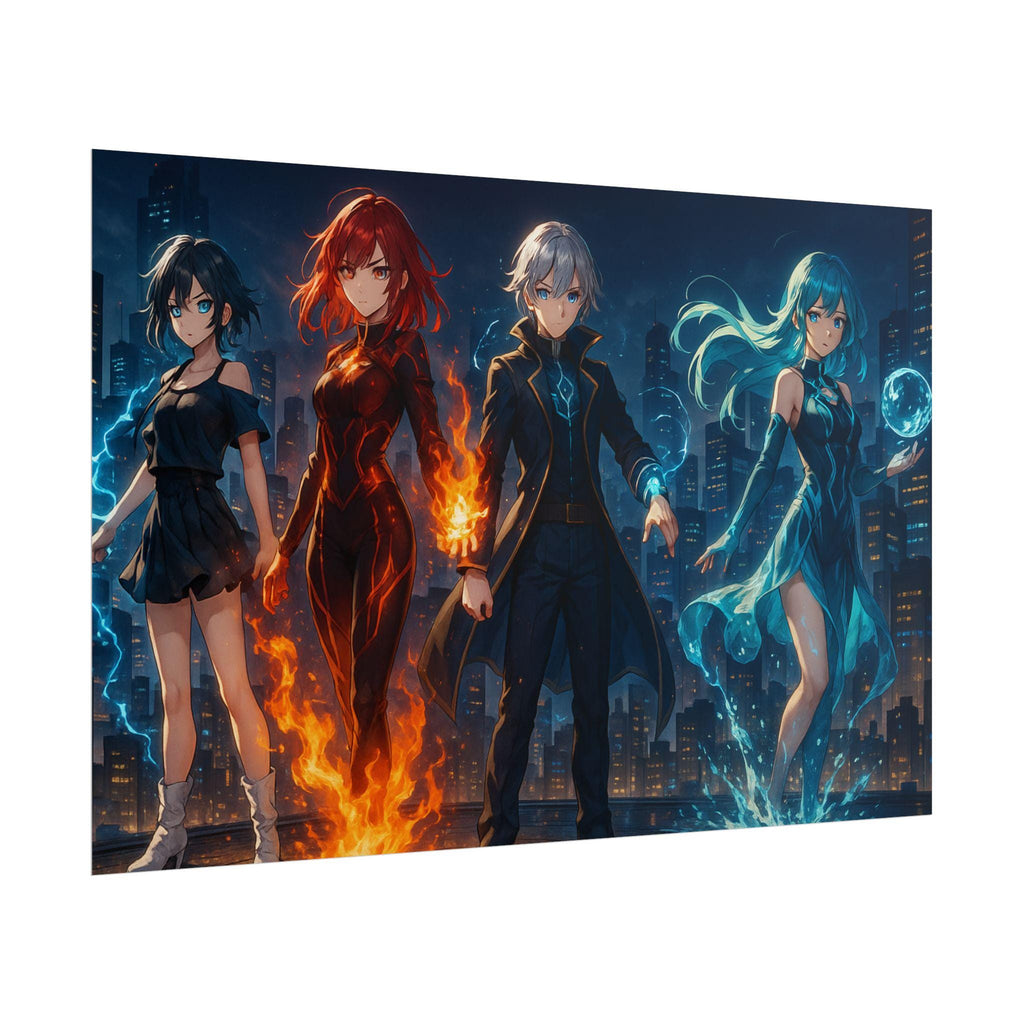 Anime Elemental Powers Poster: Magic Heroes Team Wall Art