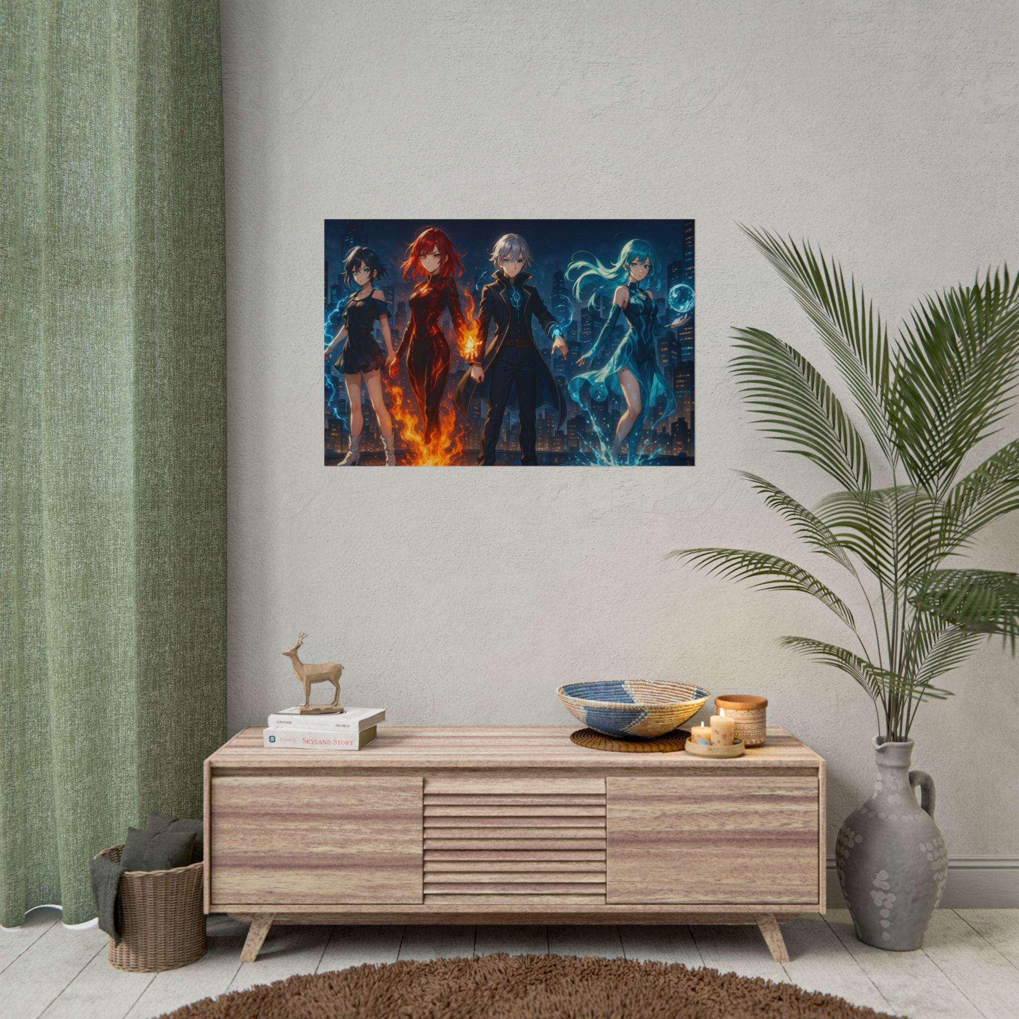 Anime Elemental Powers Poster: Magic Heroes Team Wall Art